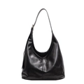 Klassische schwarze Hobo-Schultertasche aus Wachsleder mit verstellbarem Riemen - Schwarz