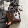 Borsa a secchiello vintage in pelle cerata marrone scuro con dettagli dorati - Stile di base / Marrone