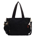 Sac fourre-tout noir en velours côtelé avec petit porte-monnaie et bandoulière réglable - Noir