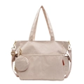 Sac fourre-tout en velours côtelé beige avec bandoulière et petite pochette - Blanc Cassé