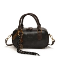 Retro charcoal Boston handbag with brown leather handles and gold metal hardware detail - With Pendant / Black