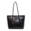 Bolso tote negro de cuero con colgante trenzado y cascabel, bolso de hombro para mujer - Negro + Nudo de Campana