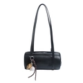 Black vintage textured barrel bag with long shoulder strap and creative baseball charm - With Baseball Pendant / Black