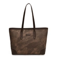 Bolso tote grande retro en marrón bronce vintage con textura de mármol y asas largas - Marrón