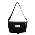 Borsa a tracolla nera in nylon con toppa smiley e cerniera arancione stile casual - Nero