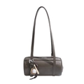 Retro brown cylinder shoulder bag with double straps and baseball themed charm - With Baseball Pendant / Gray