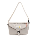 Borsa a tracolla beige minimalista con stemma smiley giallo e cordino arancione - Bianco Sporco