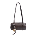 Brown faux leather barrel bag with letter embossing and baseball charm accessory - With Baseball Pendant / Brown