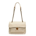 Elegante cremefarbene Steppledertasche mit goldener Kette und Drehverschluss - Weiß