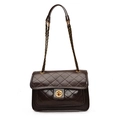 Gesteppte dunkelbraune Lederschultertasche mit goldener Kette und Metalldrehverschluss - Braun