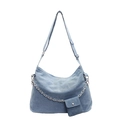 Hellblaue Denim Hobo Bag mit verstellbarem Gurt und dekorativer Silberketten-Zierde - Hellblau