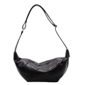 Bolso croissant clásico de cuero negro con textura brillante y correa ajustable - Negro