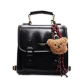 Borsa nera in pelle lucida con ciondolo a forma di orso e manico superiore solido - Nero (Con Ciondolo a Orsetto)