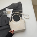 Minimalist cream white bucket bag with top handles and adjustable shoulder strap - No Pendant / Off White