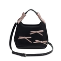 Sweet black leather crossbody bag with pink bow accents and top handle for women - Black (110716)