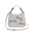 White leather crossbody bag with pink ribbon bows and adjustable shoulder strap - White and Pink (110716)