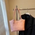 Chic peach orange tote bag in textured faux leather with gold fashion typography - No Pendant / Pink