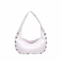 Borsa hobo bianca in pelle cerata con vistose borchie argentate in stile biker - Bianco