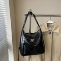 Borsa tote nera minimalista con cuciture a contrasto bianche e capienza elevata - Nero