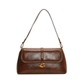 Bolso de hombro clásico marrón oscuro con hebilla G dorada de estilo vintage - Marrón