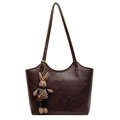 Sac fourre-tout marron foncé en simili cuir avec lettrage doré et pendentif lapin - Pendentif Lapin Pied-de-Poule / Marron