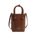 Brown oil wax leather crossbody handbag for women with glossy finish and metal logo - Brown