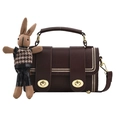 Vintage dark brown crossbody bag with gold rivets and a cute bunny pendant - Coffee With Rabbit Pendant