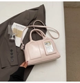 Elegant light pink pillow handbag with transparent card slot and slim shoulder strap - Light Pink