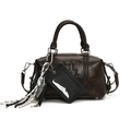 Retro dark brown leather bowling bag with vintage texture and embossed LGL lettering - Retro Coffee