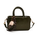 Borsa a mano in pelle cerata verde oliva scuro con ciondolo a gelato peluche - Verde (Con Ciondolo Gelato)