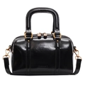 Classic black shiny leather Boston bag with vintage gold hardware and top handles - Black