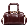 Classic burgundy Boston bag in premium leather with gold hardware and top handles - Burgundy
