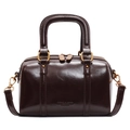Elegant glossy brown Boston bag with retro gold hardware and detachable strap - Brown