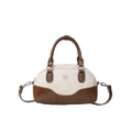 Schicke zweifarbige Boston-Tasche aus Segeltuch und braunem Leder mit COIH '2DN-Print - Weiß