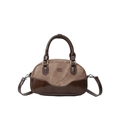 Klassische braun-beige Boston Bag aus Segeltuch mit Ledergriffen und Schultergurt - Braun