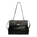 Borsa a mano minimalista in pelle nera con chiusura a scatto girevole argento - Nero