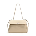 Cartella minimalista in pelle beige da donna con chiusura rotante argento e tracolla - Bianco