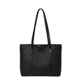 Borsa tote minimalista in pelle nera con spalline sottili e logo fashion in rilievo - Nero