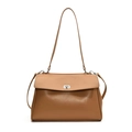 Borsa business marrone minimalista da donna con chiusura a scatto in argento e tracolla - Cachi