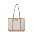 Borsa tote in pelle bianca e kaki con trama a grana, grande capacità per ufficio - Bianco