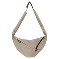 Minimalist beige dumpling crossbody bag with black circular zipper and buckle - Khaki
