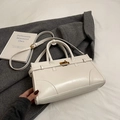 Chic cream white handbag in briefcase style with metal lock and adjustable strap - White Without Pendant