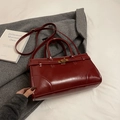 British style deep red vintage briefcase with glossy leather and gold buckle strap - Red (No Pendant)