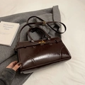 Classic dark brown leather briefcase handbag with gold buckle and adjustable strap - Coffee without Pendant