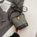 Chic grey-green and black bucket bag with a gold metal lock and leather strap - Black without Pendant