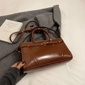British style caramel brown leather handbag with metallic twist lock and shoulder strap - Brown No Pendant