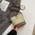 Olive green suede and dark brown leather bucket bag with elegant gold turn-lock - Dark Brown Without Pendant