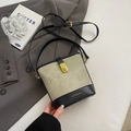 Olive green bucket bag with black leather accents and golden twist lock closure - Beige Black Without Pendant