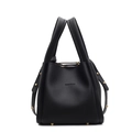 Borsa a secchiello in pelle nera motivo lychee con hardware dorato e logo del brand - Nero