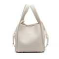 Elegante borsa a secchiello in pelle crema con motivo litchi e dettagli dorati - Bianco Sporco